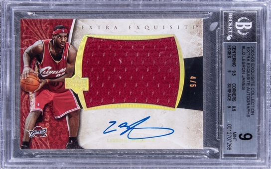2005-06 UD "Exquisite Collection" Extra Exquisite Autographs #LJ2 LeBron James Signed Game Used Patch Card (#4/5) - BGS MINT 9/BGS 10